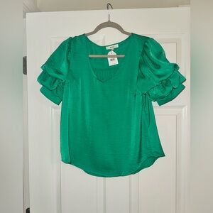 MINE brand Emerald Green Dolman Sleeve Blouse Size Small, NWT Boutique Top
